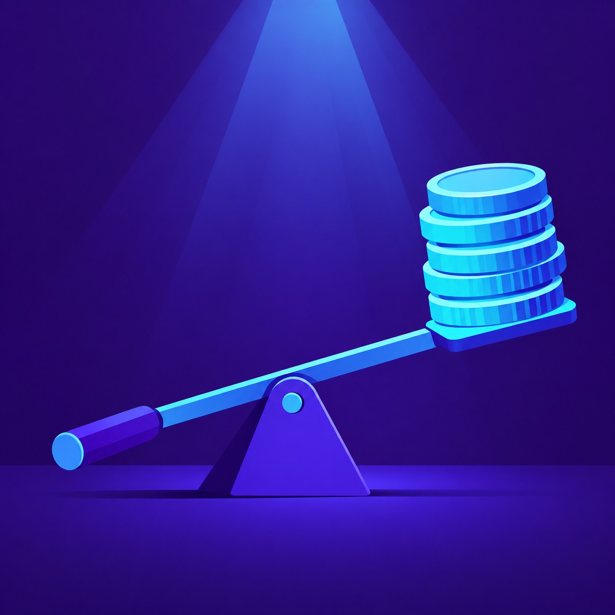 Precision lever lifting a stack of coins clean minimal composition